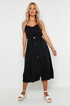 Boohoo Plus Horn Button Strappy Midi Dress