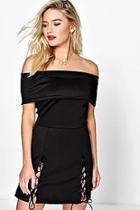 Boohoo Mary Oversize Off The Shoulder Lace Up Skater Dress