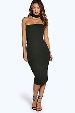Boohoo Hannah Neck Detail Bandeau Midi Dress