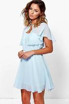 Boohoo Umeko Chiffon Bandeau Skater Dress With Cape