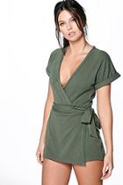 Boohoo Jane Structured Wrap Belted Ponte Playsuit