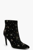 Boohoo Velvet Glitter Star Pointed Toe Shoe Boots