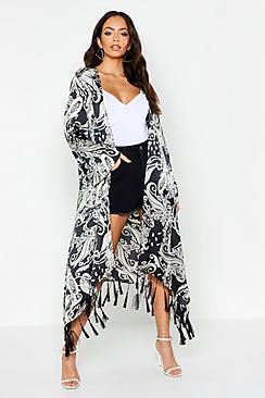Boohoo Paisley Tassel Hem Kimono