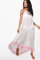 Boohoo Hollie Dip Hem Embroidered Maxi Beach Dress Pink