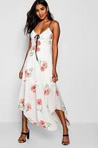 Boohoo Georgia Floral Ruched And Cut Out Midi Dress