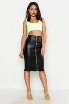 Boohoo Pu Leather Look Zip Front Midi Skirt