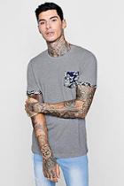 Boohoo Crew Neck T-shirt With Floral Pocket