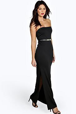 Boohoo Sophie Bandeau Belted Front Split Maxi Dress