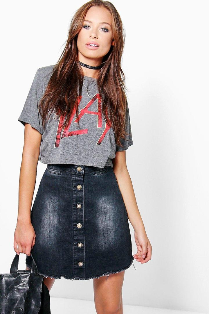 Boohoo Ada Button Through Black Denim Skirt Black