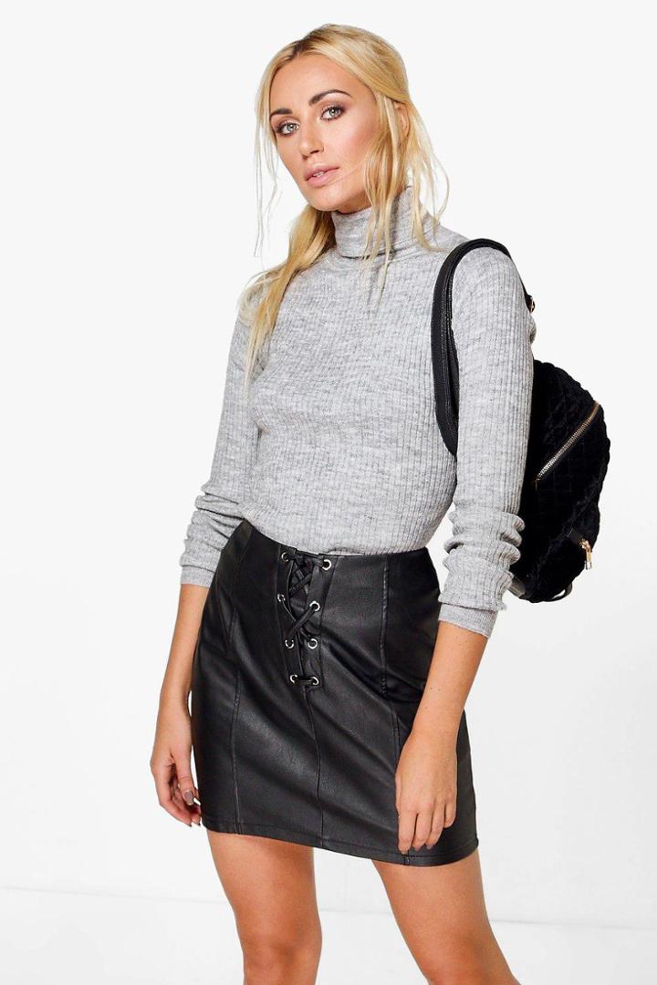 Boohoo Erin Rib Knit Turtleneck Jumper Grey