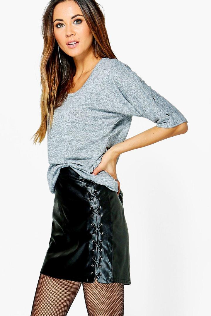 Boohoo Lillian Studded Sleeve Top Grey
