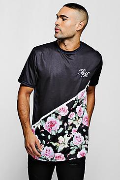 Boohoo Longline Bm Sleeve Print T-shirt With Curve Hem