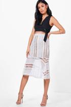 Boohoo Boutique Imani Crochet Lace Peplum Midi Skirt Ivory