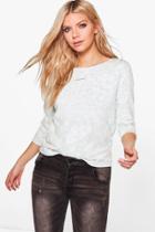 Boohoo Florence Floral Jacquard 3/4 Sleeve Top Mint
