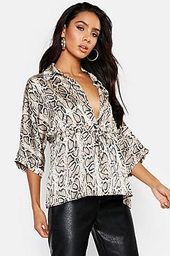 Boohoo Woven Snake Draw Cord Shirt