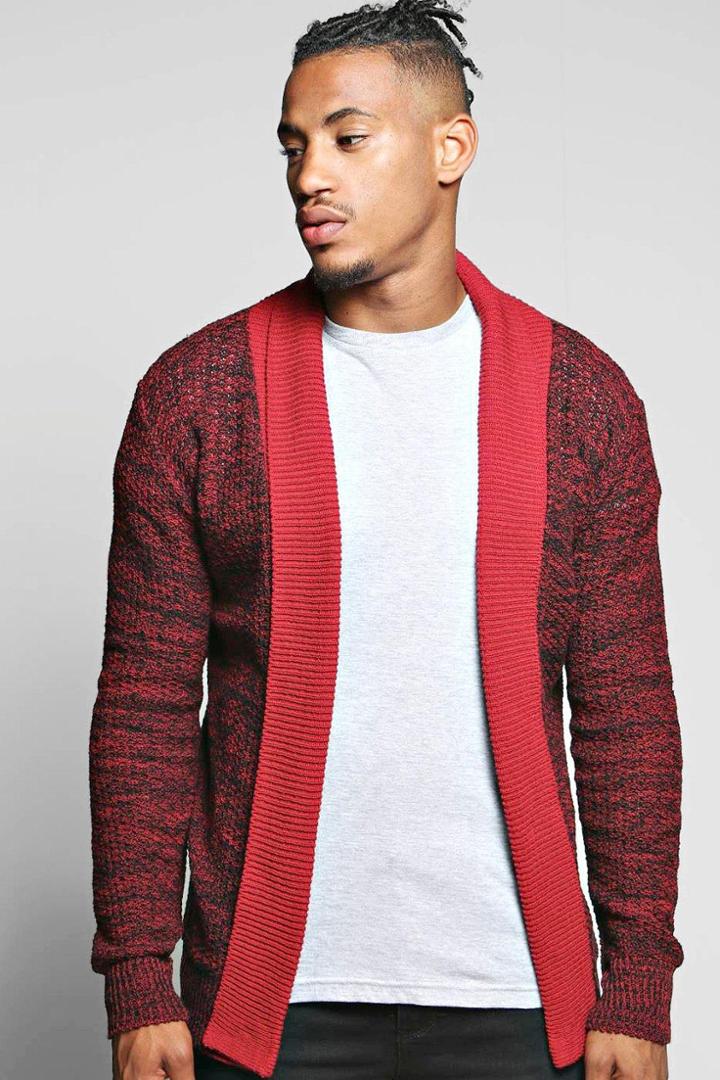 Boohoo Edge To Edge Mixed Yarn Cardigan Wine