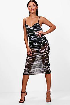 Boohoo Elizabeth Camo Mesh Midi Dress