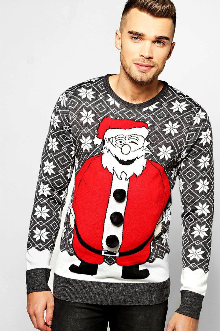 Boohoo Santa Padded Effect Christmas Jumper Charcoal