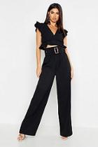 Boohoo Frill Detail Woven Top & Belted Wide Leg Trouser Co-ord
