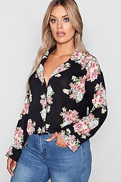 Boohoo Plus Floral Crop Shirt