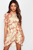 Boohoo Frill Hem Rust Paisley Tea Dress