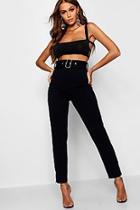 Boohoo Amira Belted High Waisted Cigarette Trousers