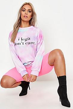 Boohoo Plus Legit Dont Care Tie Dye Oversized Sweat