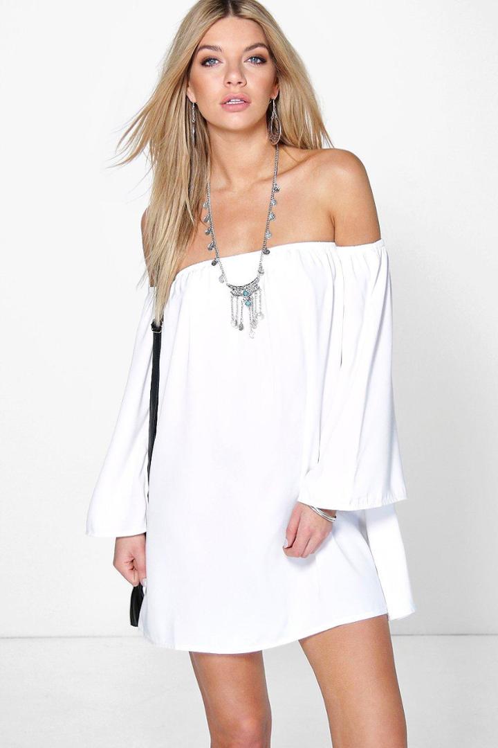 Boohoo Rosalinda Off The Shoulder Woven Dress White