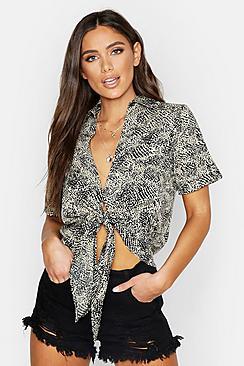 Boohoo Mini Leopard Knot Front Shirt