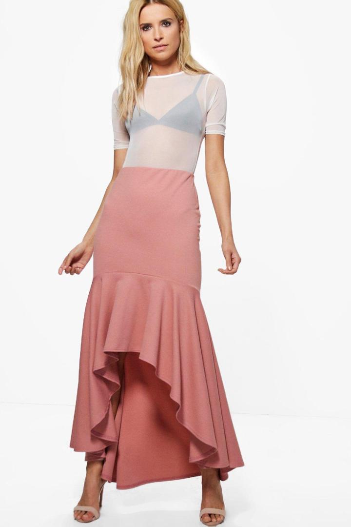 Boohoo Raya High Low Hem Crepe Maxi Skirt Rose