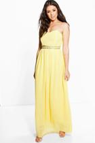 Boohoo Boutique Ria Embellished Waist Maxi Dress Yellow