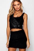 Boohoo Una Fluffy Knitted Crop Top Knitted Mini Skirt Set