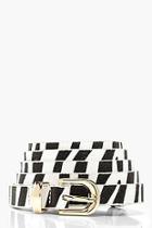 Boohoo Plus Faux Zebra Print Pu Skinny Belt