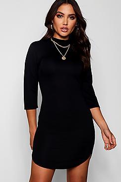 Boohoo Ribbed Curved Hem Bodycon Dress