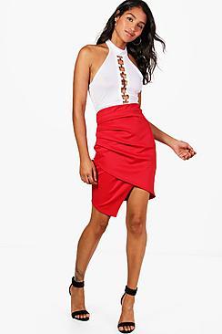 Boohoo Gracie Rouched Side Asymetric Mini Skirt