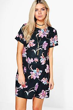Boohoo Cally Floral Short Sleeve Shift Dress