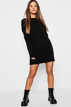 Boohoo Petite Cable Knot Off The Shoulder Jumper Dress