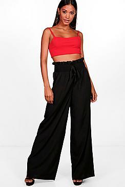 Boohoo Mia Sheared Waist Woven Wide Leg Trousers