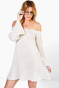 Boohoo Sophie Bardot Bell Sleeve Swing Knitted Dress