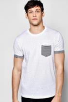 Boohoo Spot Print T Shirt With Stripe Turn Ups White