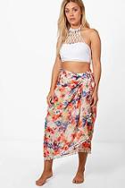 Boohoo Plus Emma Tropical Floral Pom Pom Trim Sarong