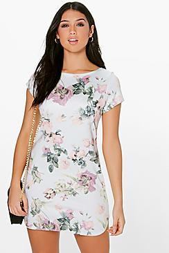 Boohoo Madeleine Floral Curved Hem Shift Dress