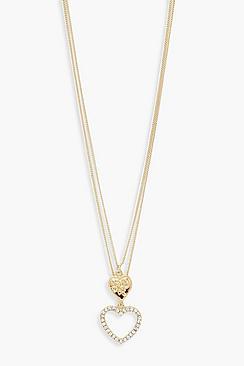 Boohoo Double Heart Layered Necklace