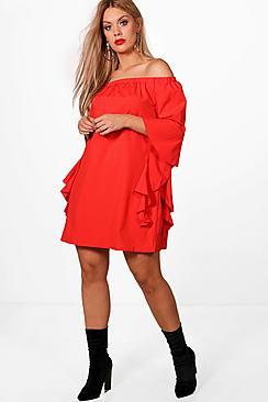 Boohoo Plus Elsa Off The Shoulder Shift Dress