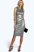 Boohoo Tall Flora Metallic High Neck Mini Dress