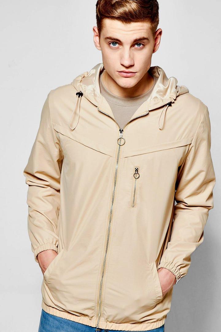 Boohoo Zip Through Hooded Windbreaker Jacket Stone