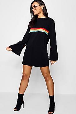 Boohoo Katie Long Sleeve Tape Front Micro Mini Sweat Dress