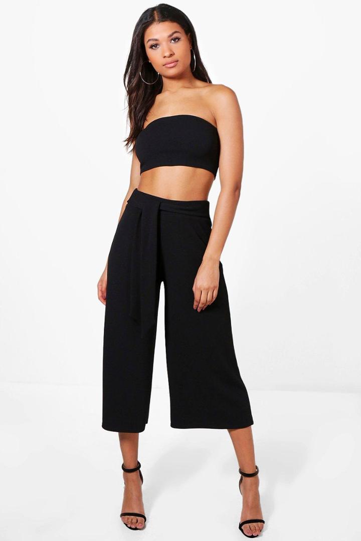 Boohoo Sofie Tie Waist Culotte & Bandaeu Co-ord Black