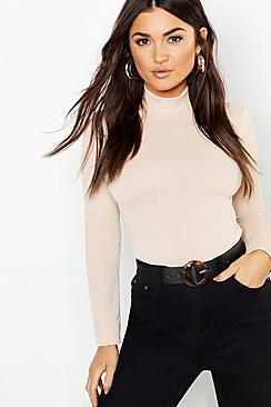 Boohoo Crepe Roll Neck Long Sleeve Top