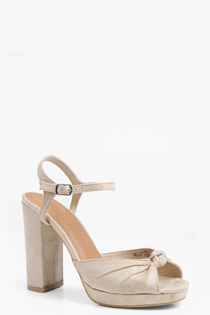 Boohoo Maya Knot Front Peeptoe Platform Cream